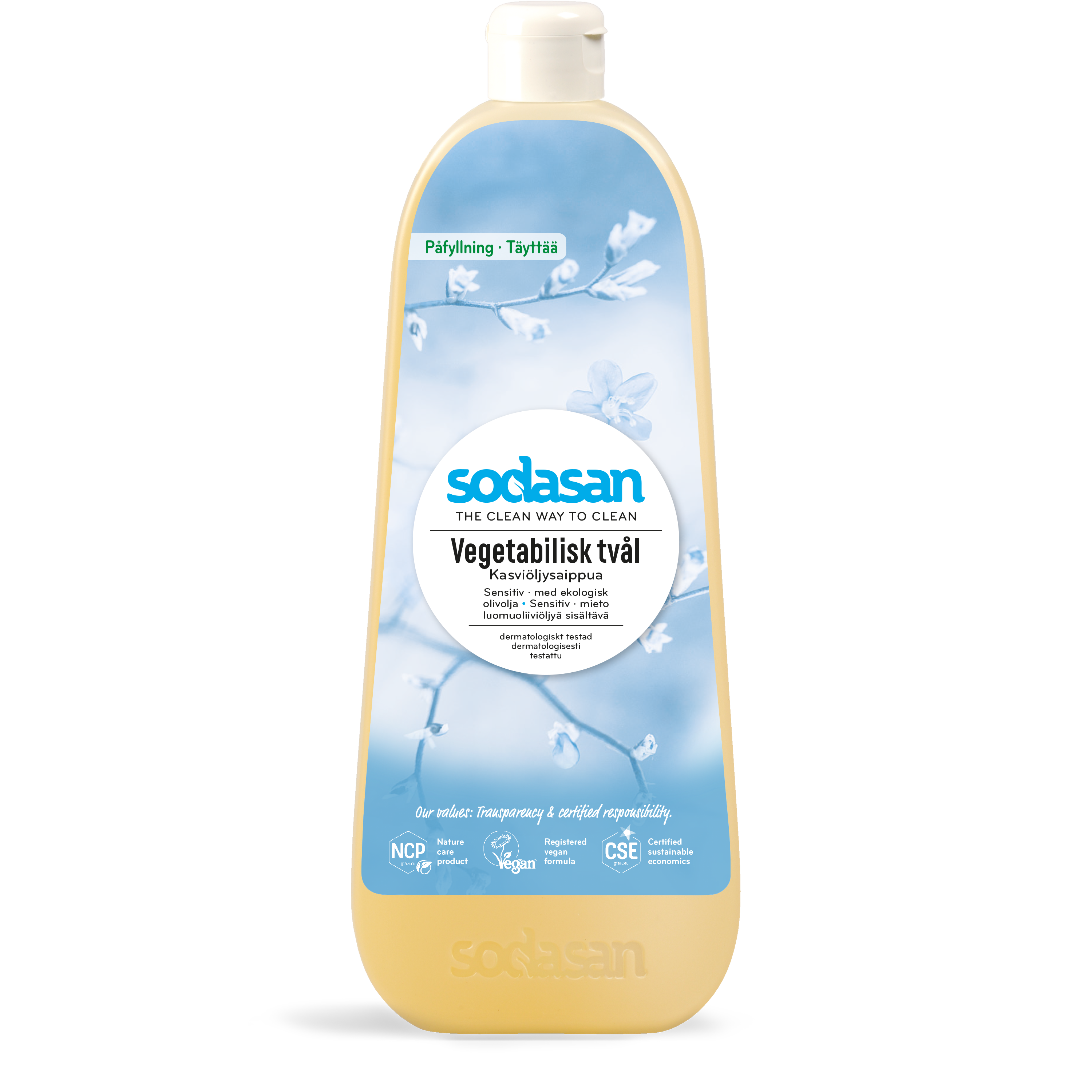 Sodasan Vegetabilisk Flytande Tvål Sensitiv Ekologisk 1 Liter Refill
