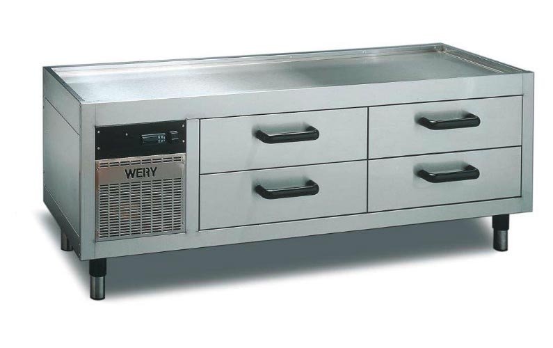Wery MKE 16 - Grillkylbänk - inbyggd kylmaskin - 4 st draglådor inkl. plastkantiner GN 1/1-100 - 1600 x 535 x 630 mm - 330W 230V 1N~