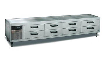 Wery MKE 28 - Grillkylbänk - Inbyggd kylmaskin - 8 st draglådor inkl. plastkantiner GN 1/1-100 - 2800 x 535 x 630 mm - 500W 230V 1N~