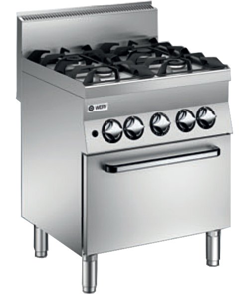 Wery CFG 67P - Gasspis med Ugn - 4 öppna brännare à 6,0 kW - GN 1/1 gasugn 5,0 kW - 700 x 650 x 900 mm - CE-godkänd för 20 mbar/Naturgas