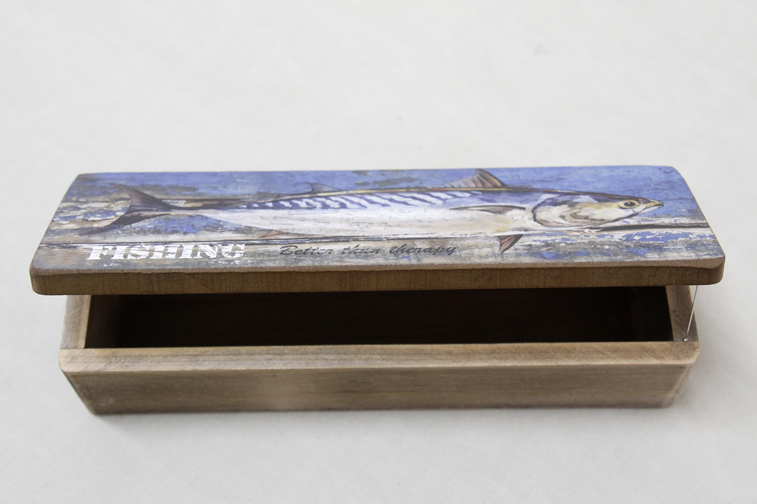 Wooden box with mackerel design 22x7x5 cm - 2