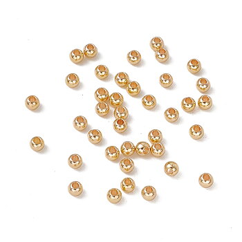 Små släta runda pärlor i 18K guldpläterad mässing, storlek 2,5 × 3 mm med 1,5 mm hål, 25-pack.