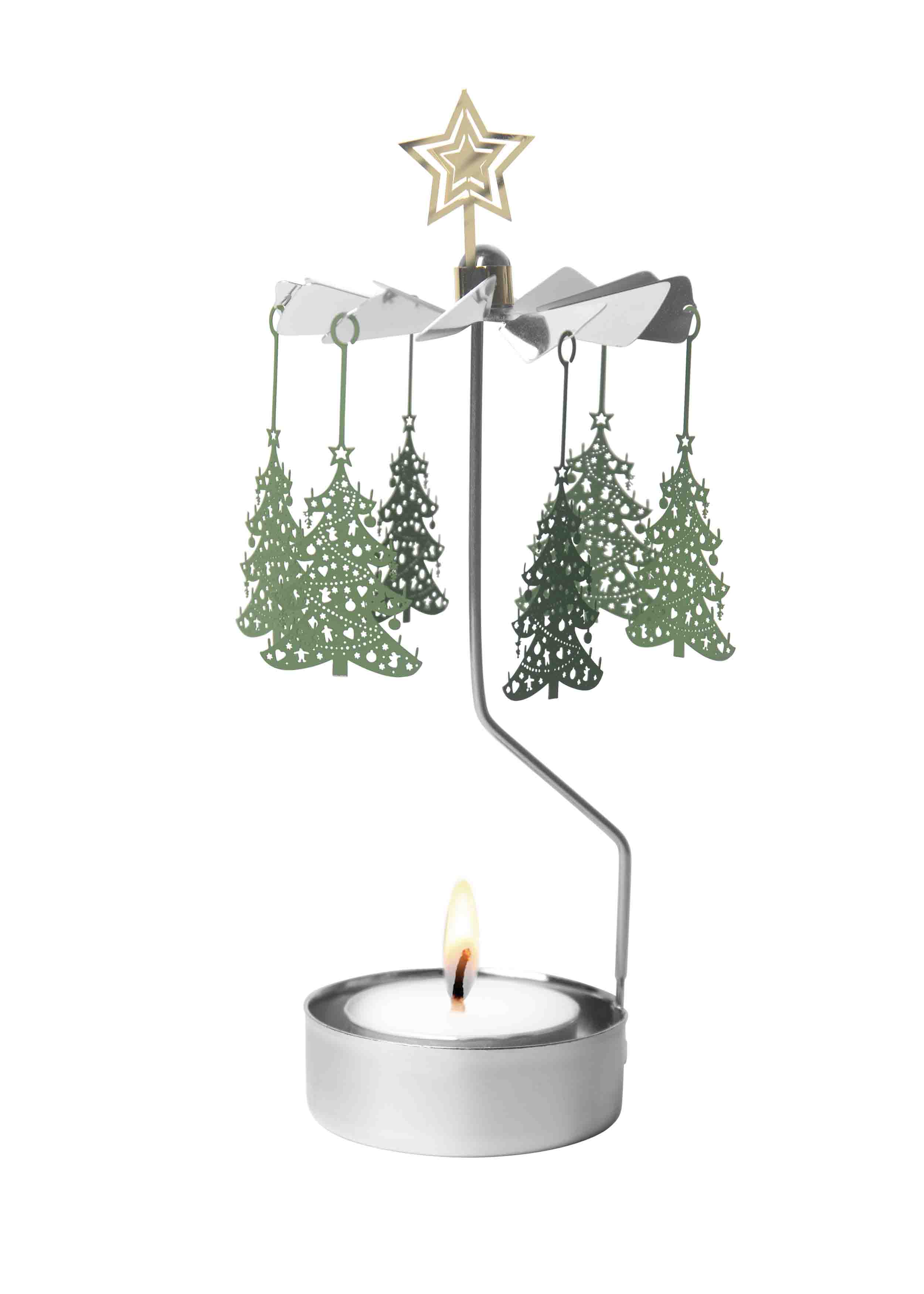 TEALIGHT SPINNER CHRISTMAS TREE GREEN