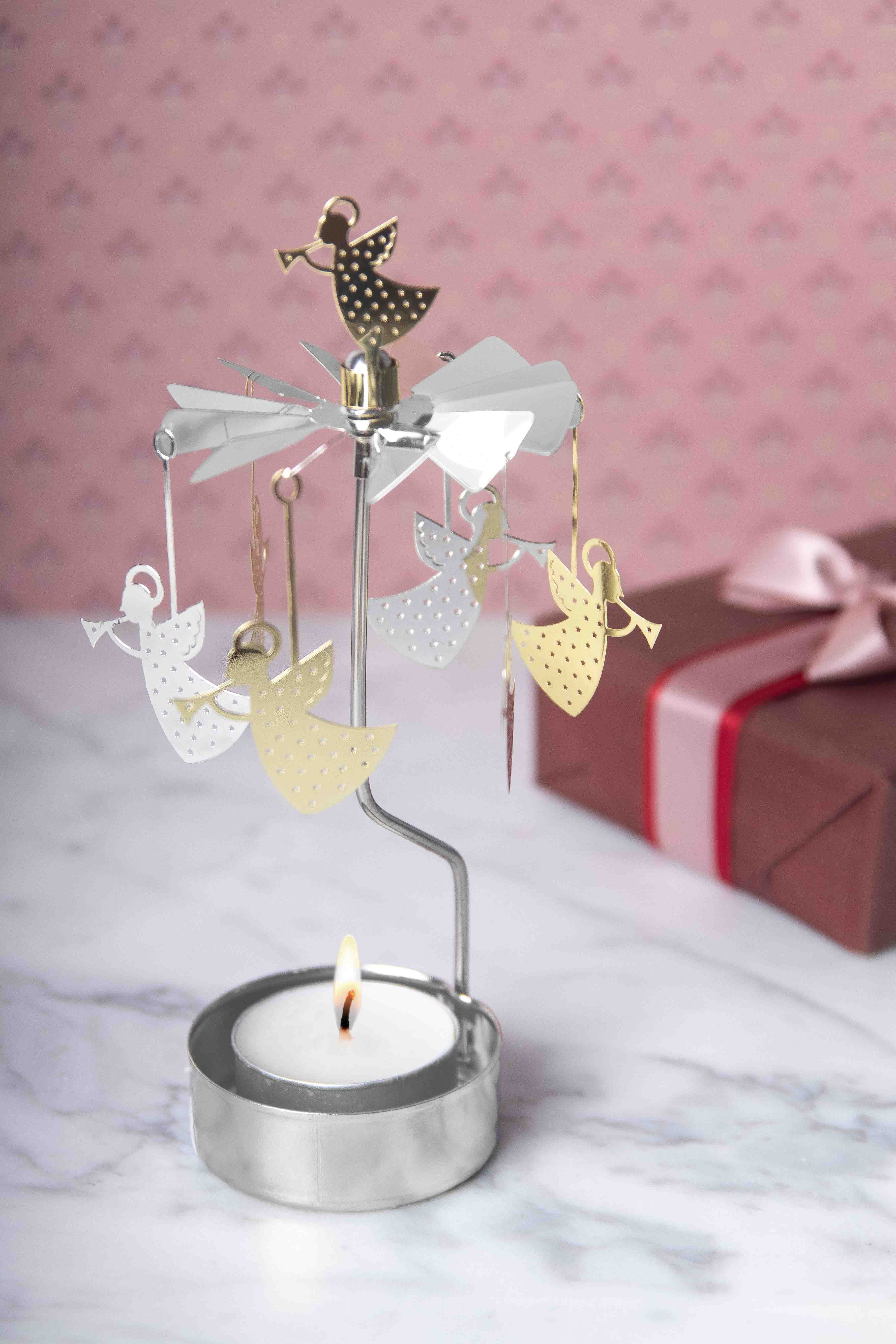 TEALIGHT SPINNER TRUMPET ANGEL