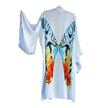 Lyxig eri siden kimono med tryck vingar ryggen fjäril | exklusiv morgonrock loungewear kaftan för dam Yggdrasil 