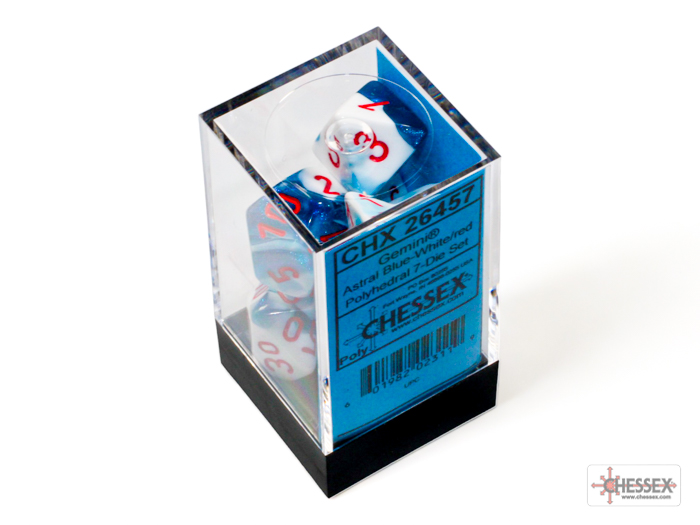 Chessex: Gemini Astral Blue-White/Red Polyhedral 7-Dice Set