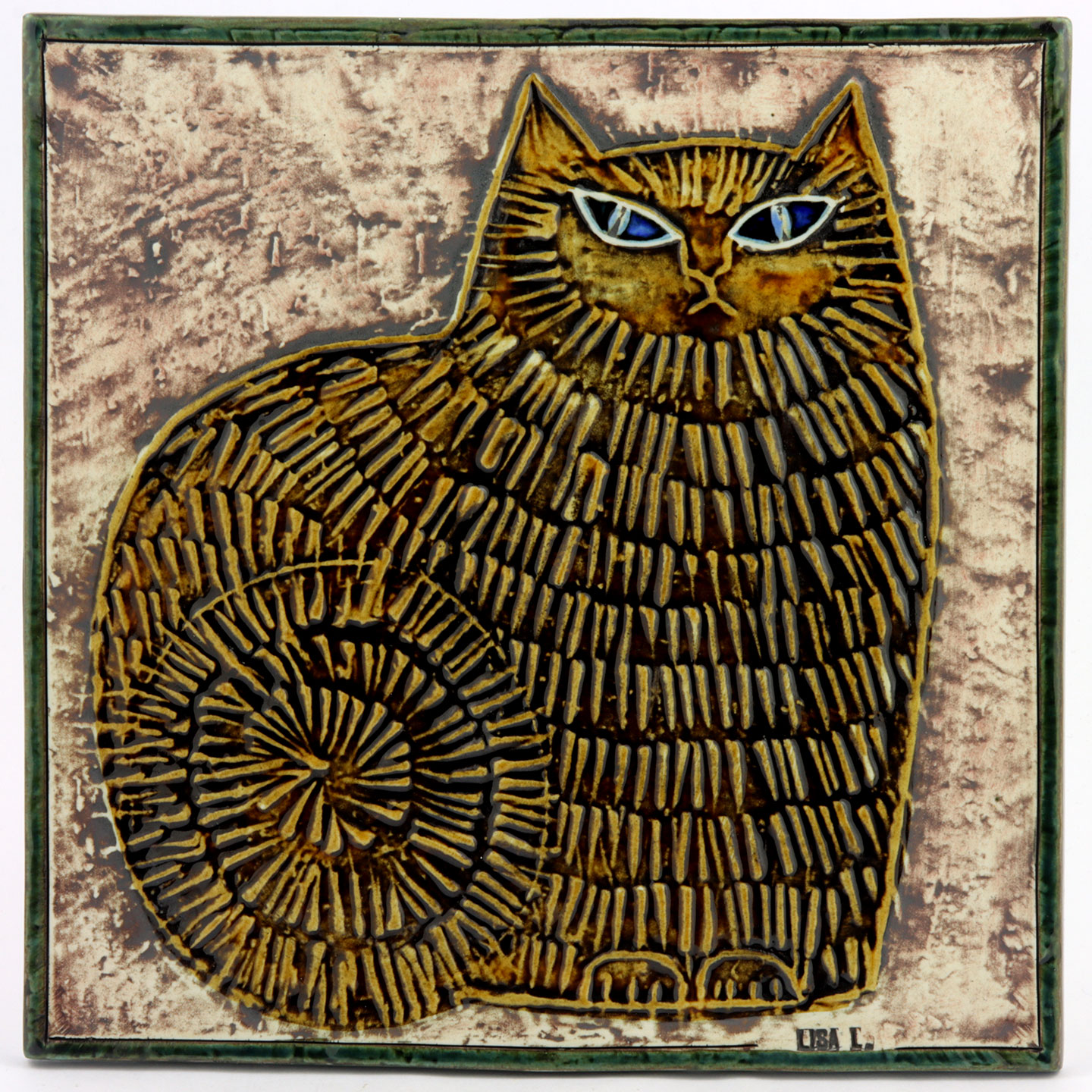 リサラーソン 陶板 猫 座 UNIK Katt ユニークシリーズ 1961年 23cm (1)