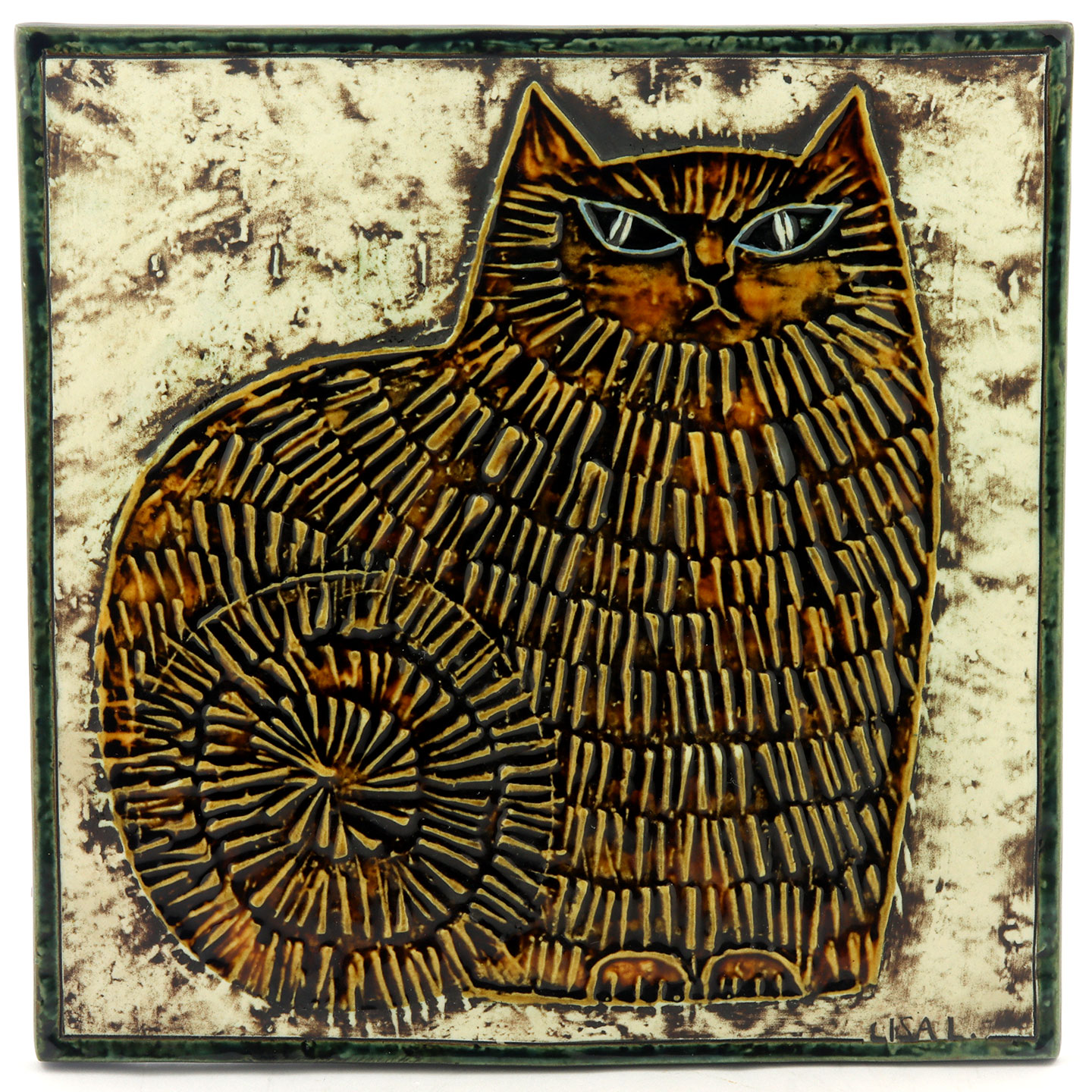 リサラーソン 陶板 猫 座 UNIK Katt ユニークシリーズ 1961年 23cm