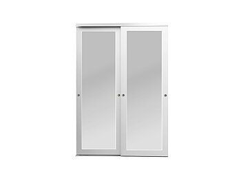 Skjutdörrar till garderob i 2-delad variant med glas eller spegel med ram som heter Skjutdörr Pelargon