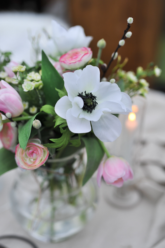 ANEMON STJÄLK SVART/VIT  - 43 CM - SIDENBLOMMOR  - 4