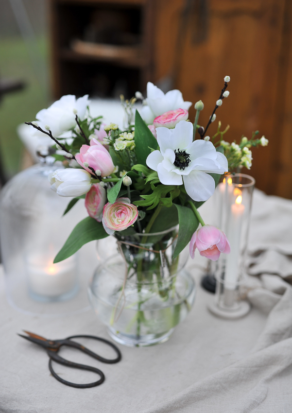 ANEMON STJÄLK SVART/VIT  - 43 CM - SIDENBLOMMOR  - 3