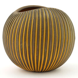 Hjördis Oldfors (Kokos 1954) Coconut Vase with Yellow Relief 9 cm