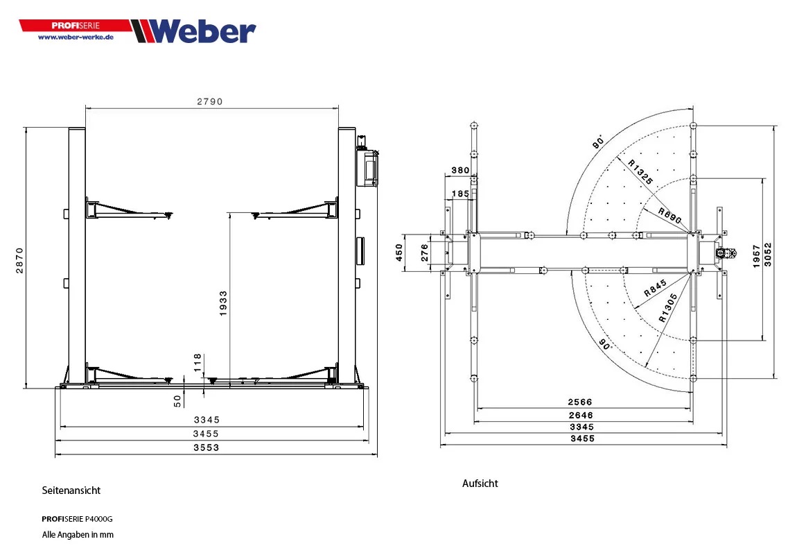 2-Pelarlyft Weber Profi Serie P4000G Med Grundram - 6