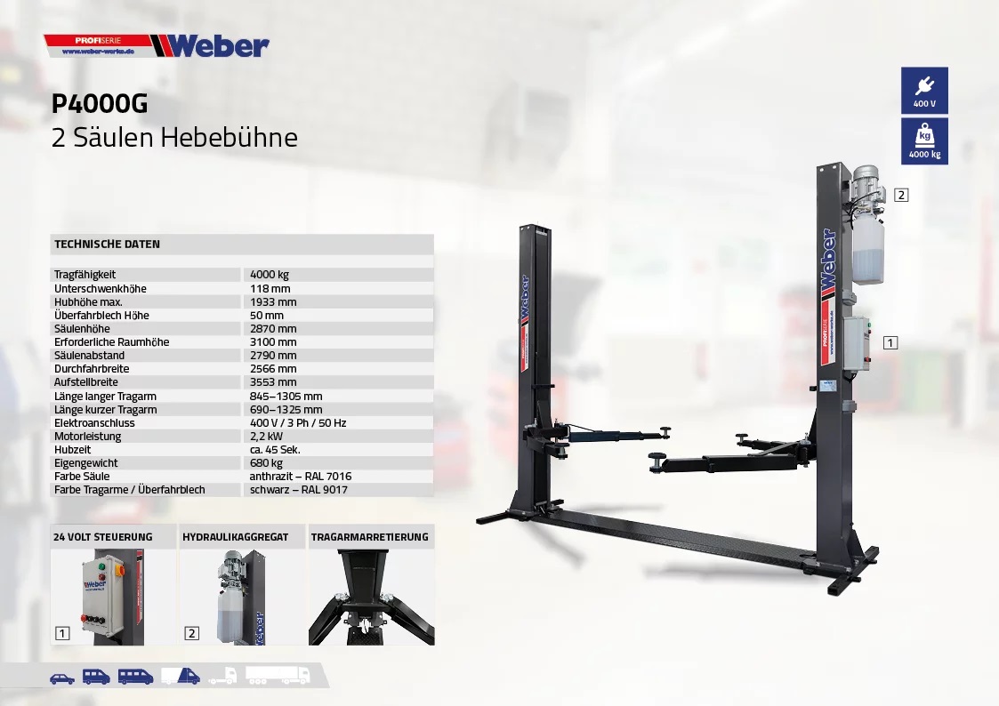 2-Pelarlyft Weber Profi Serie P4000G Med Grundram - 5