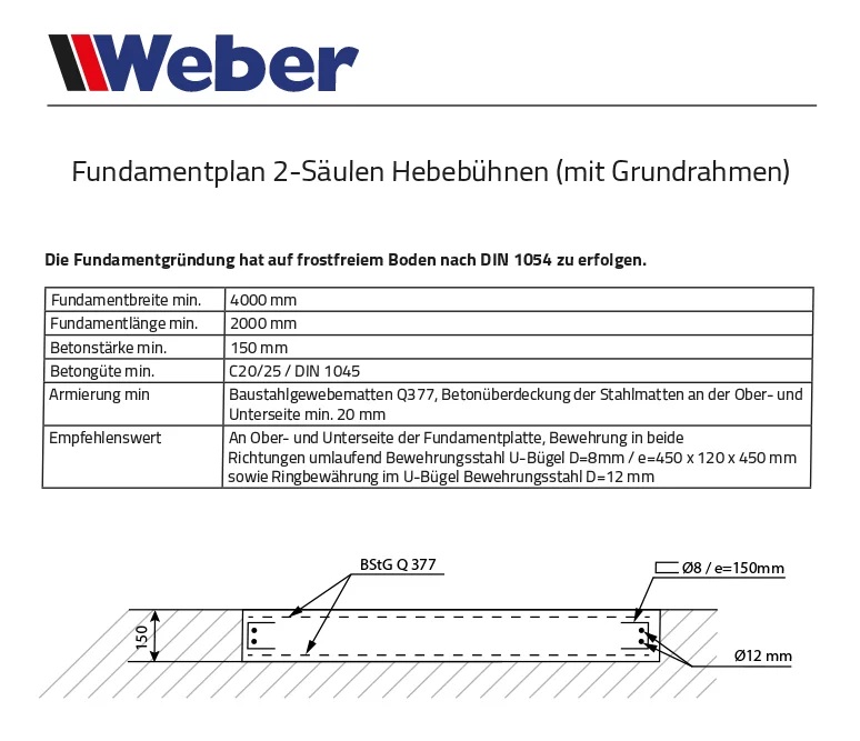 2-Pelarlyft Weber Profi Serie P4000G Med Grundram - 7