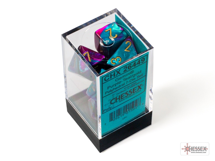 Chessex: Gemini Purple-Teal/Gold Polyhedral 7-Dice Set
