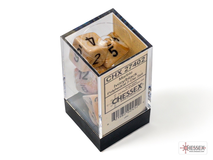 Chessex: Marble Ivory/Black Polyhedral 7-Dice Set