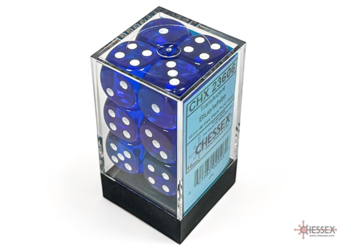 Chessex: Translucent Blue/White 16mm d6 Dice Block (12 dice)