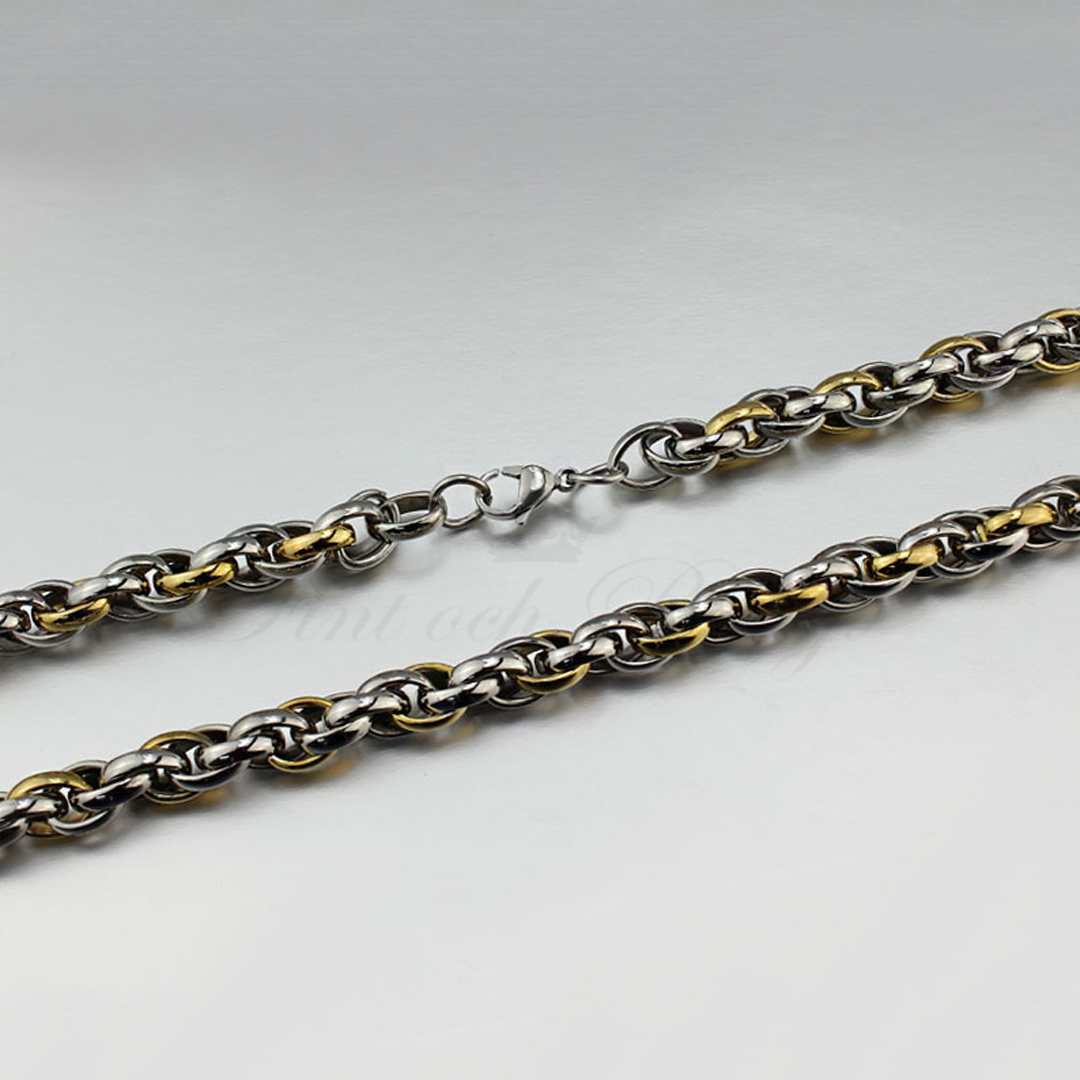 Two Tone Soft - Läckert Pansar Halsband 18k Guldpläterat 316L Rostfritt Stål 145g 10mm*600mm - 5
