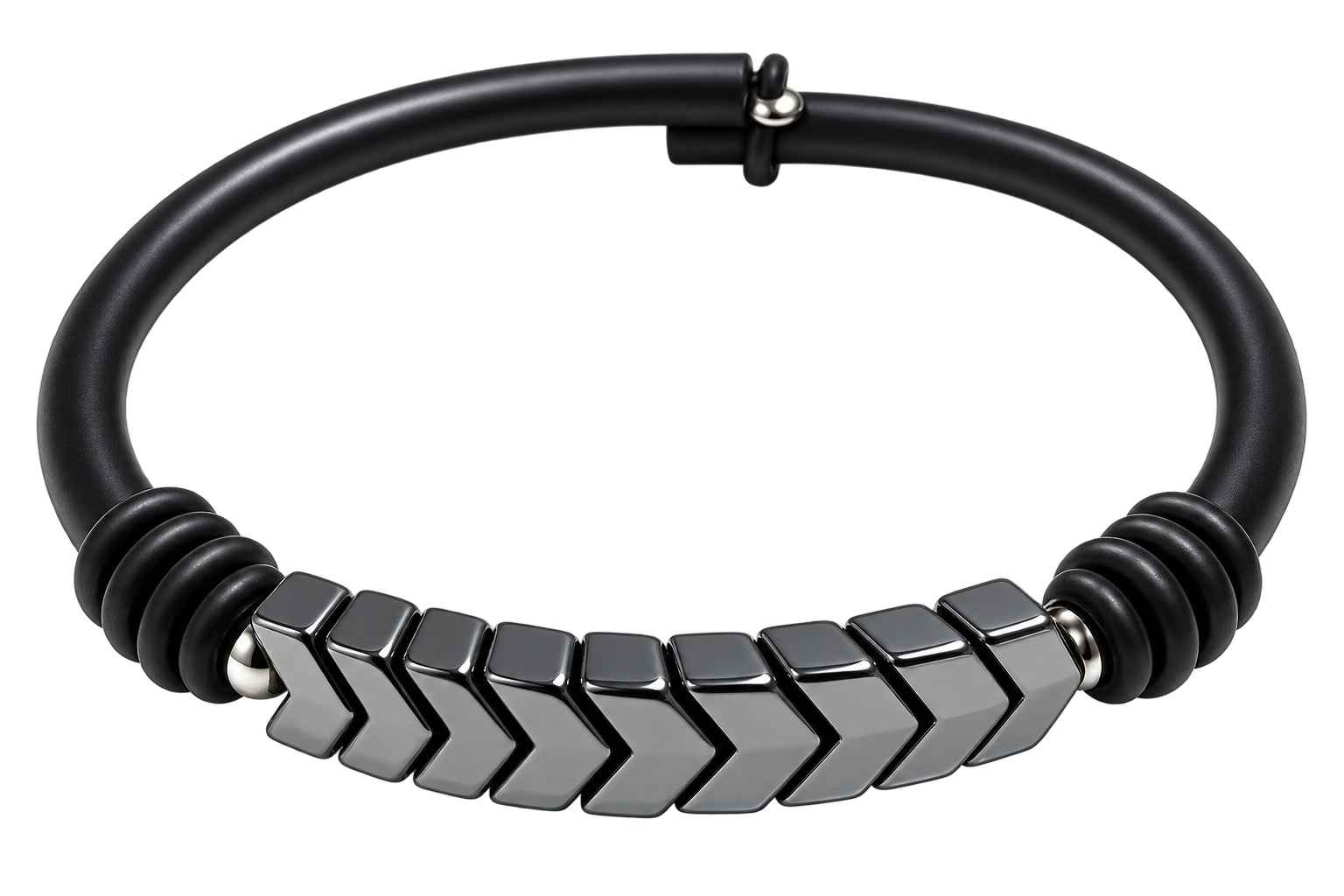 Armband Hematit svart gummi pilar