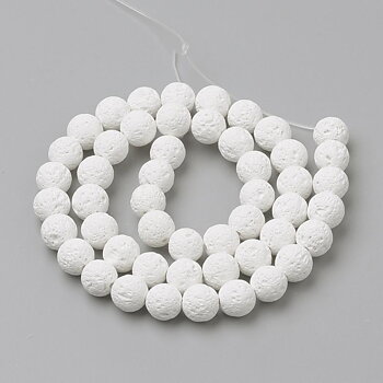 Vit lavasten 8 mm rund hel sträng, runda färgade syntetiska lavapärlor med porös yta och hål ca 1 mm,