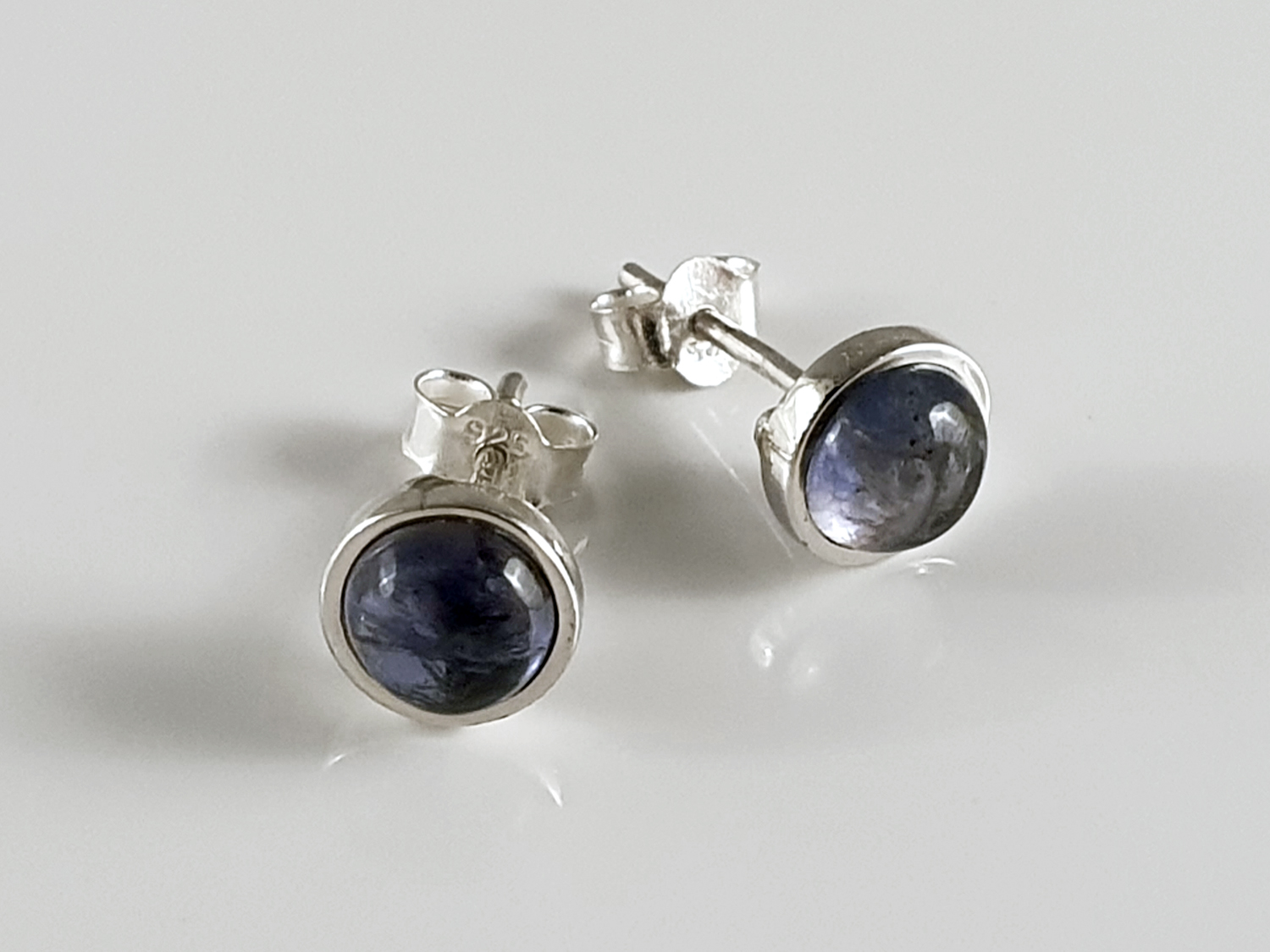 Cordierite / iolite ear studs, 925 silver