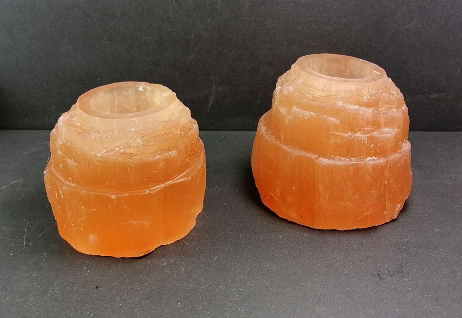 Orange/Rosa  Selenit Ljuslykta , Berg form  8.5cm - 2