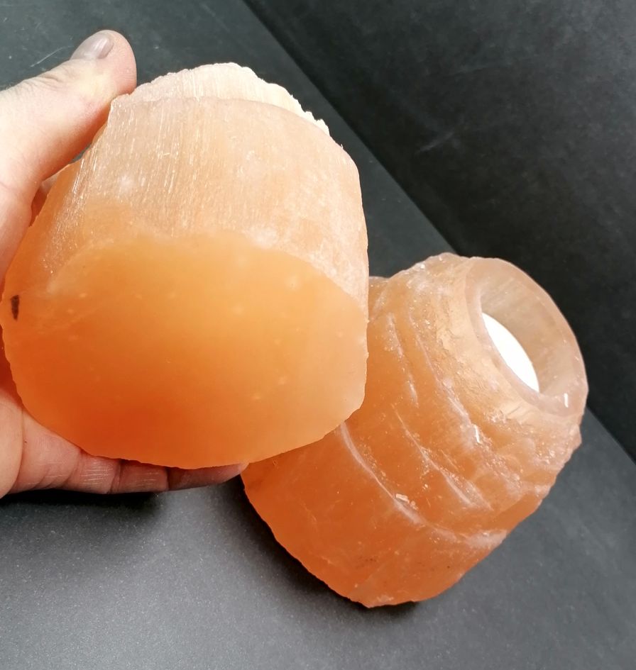 Orange/Rosa  Selenit Ljuslykta , Berg form  8.5cm - 3