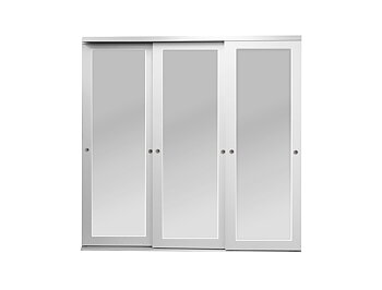 Skjutdörrar till garderob i 3-delad variant med glas eller spegel med ram som heter Skjutdörr Pelargon