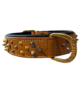 RADDNA COLLECTION KIRUNA DOG COLLAR NATURAL WITH RIVETS IN BRASS AND STAINLESS STEEL