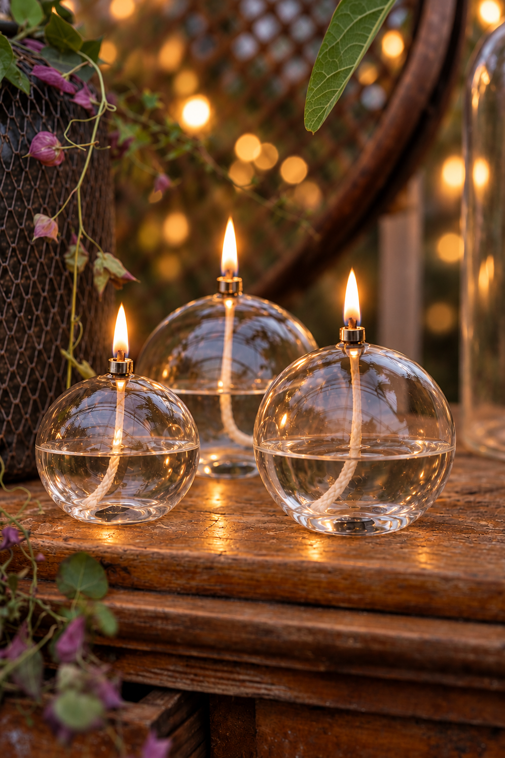 Oil lamp glass - Round - Silver - Ø9 cm