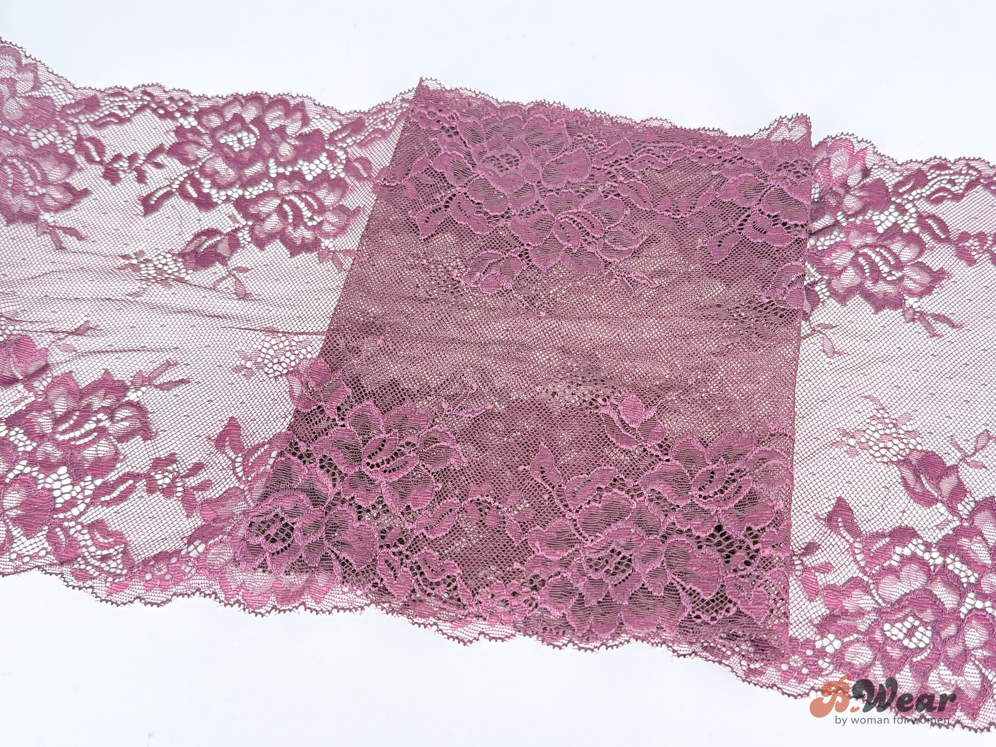Stretch lace 22 cm - Delicate dark purple with flowers - 2