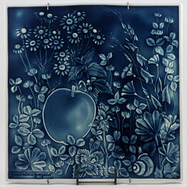 Gunvor Olin-Grönqvist (Arabia 1976) Blue Wall Plaque with Apple and Flower Motif 35 cm