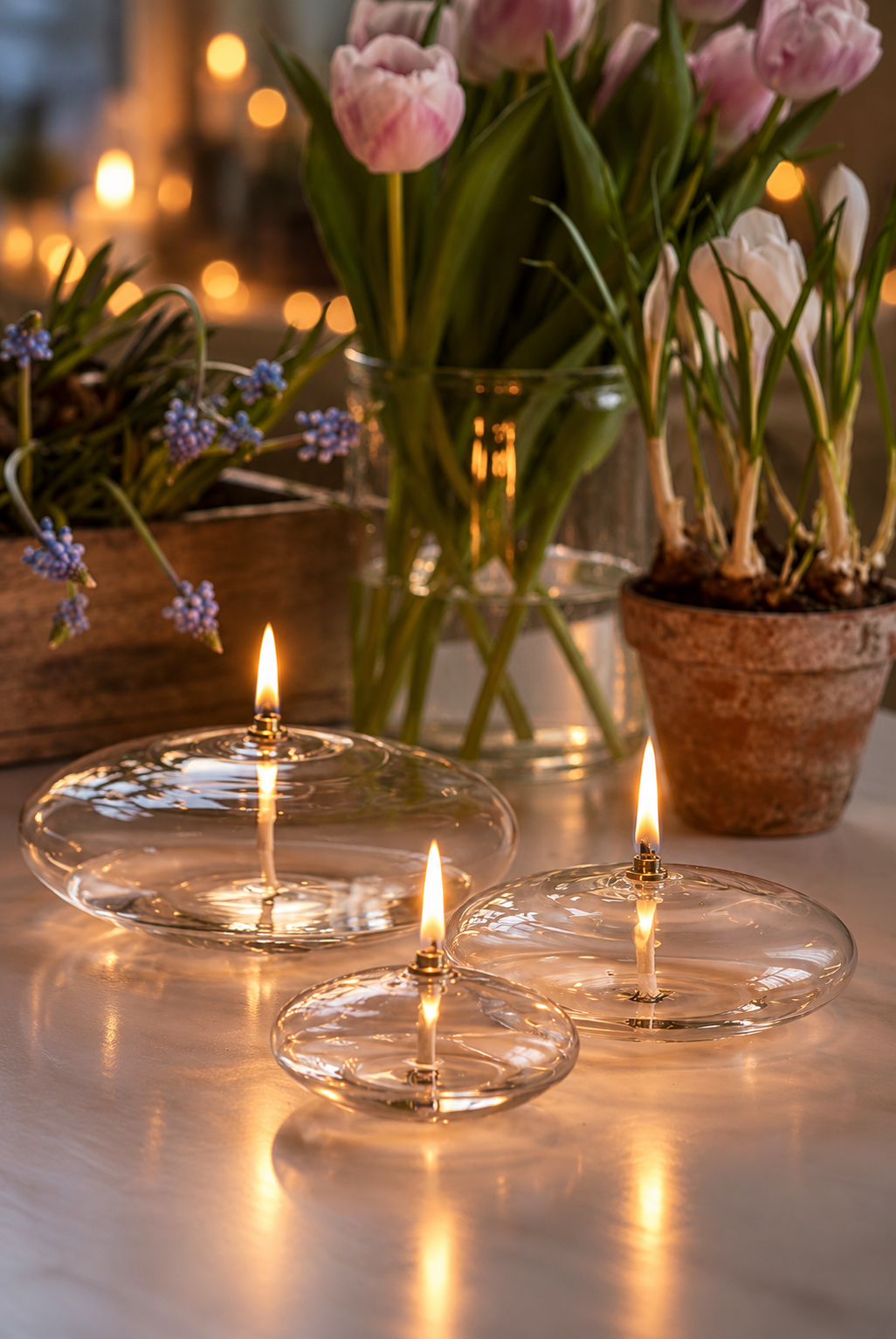 Oil lamp glass - Disc - Silver - 18 cm