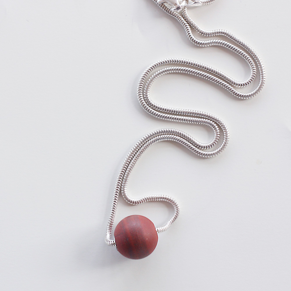 Boj - sterling silver necklace with spherical stone - 4