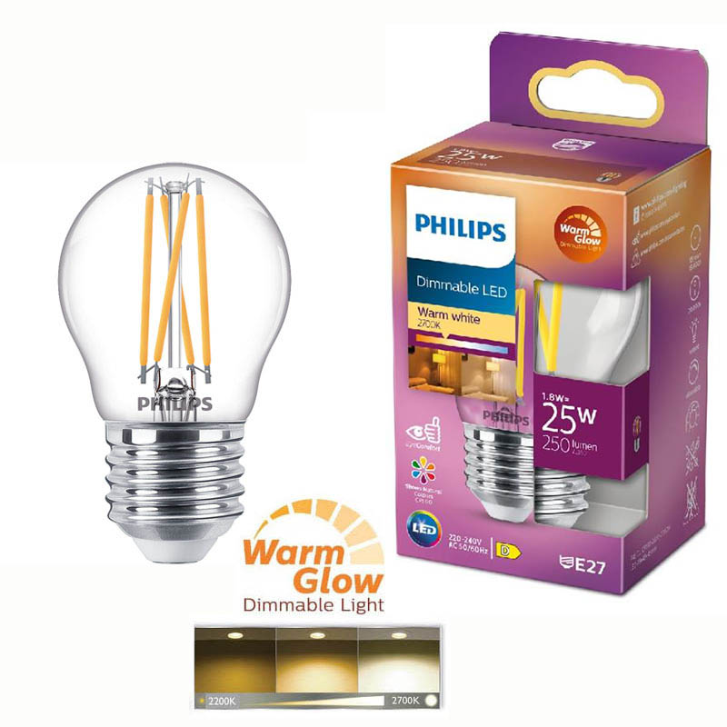 Philips Ledlampa klot 1,8W (25W) E27 dim warm glow