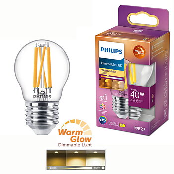Philips Ledlampa klot 3,4W (40w) E27 dimbar warm glow