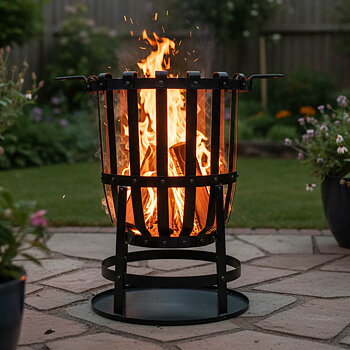 Eldkorg med grillgaller och skyddande markplåt. 