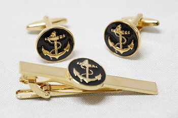 Cufflinks and Tie pin enamelled Anchor