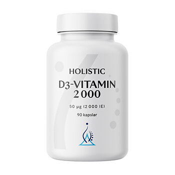 En vit plastburk som det står D3 vitamin 2000 ie på.