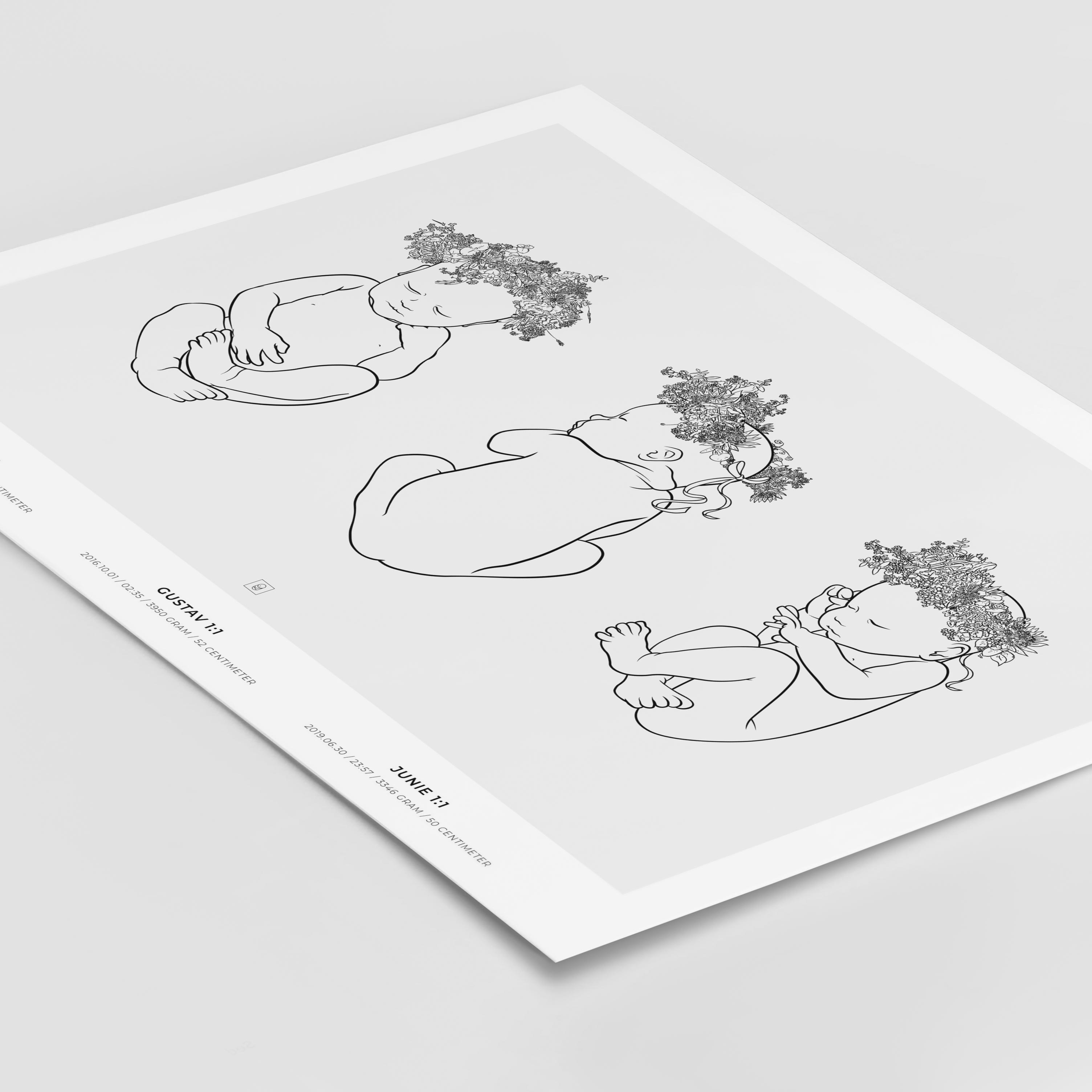 Trio siblings birth poster from Newbie Print