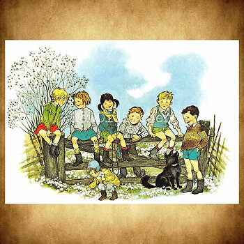 Vår i Bullerbyn - Alla barn i Bullerbyn - Ilon Wikland - Astrid Lindgren - Vykort A6 - 100