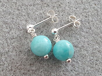 Amazonite ball approx. 8mm, hanging ear stud, 925-silver