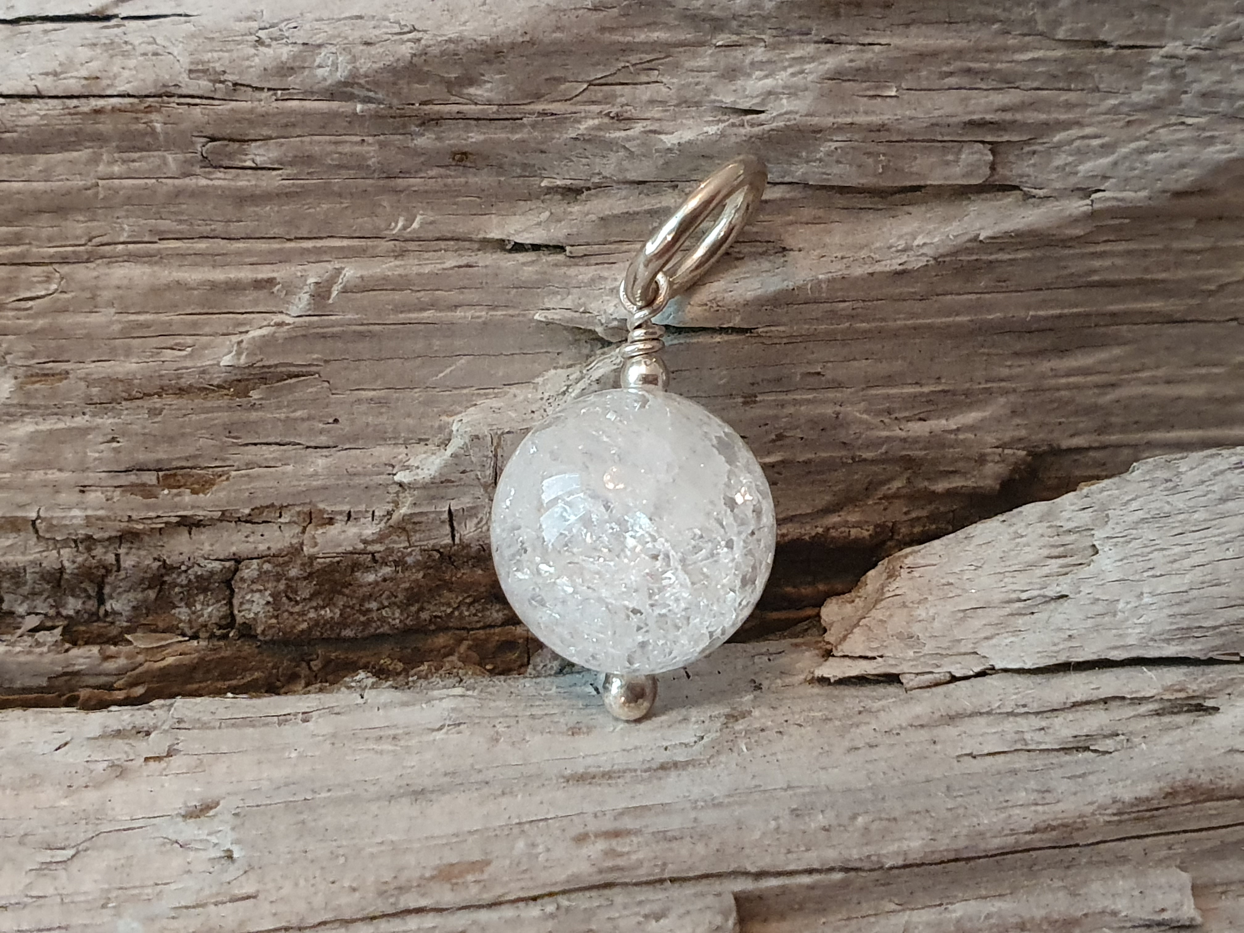 JOD Bubbles: Krackelerad bergkristall 12mm hänge 925-silver