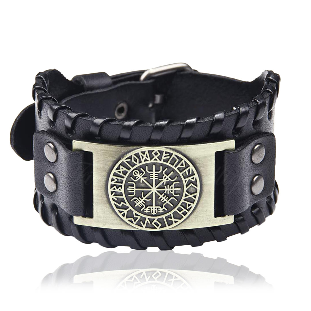 Vikingarmband Vegvisir med platta i antik brons