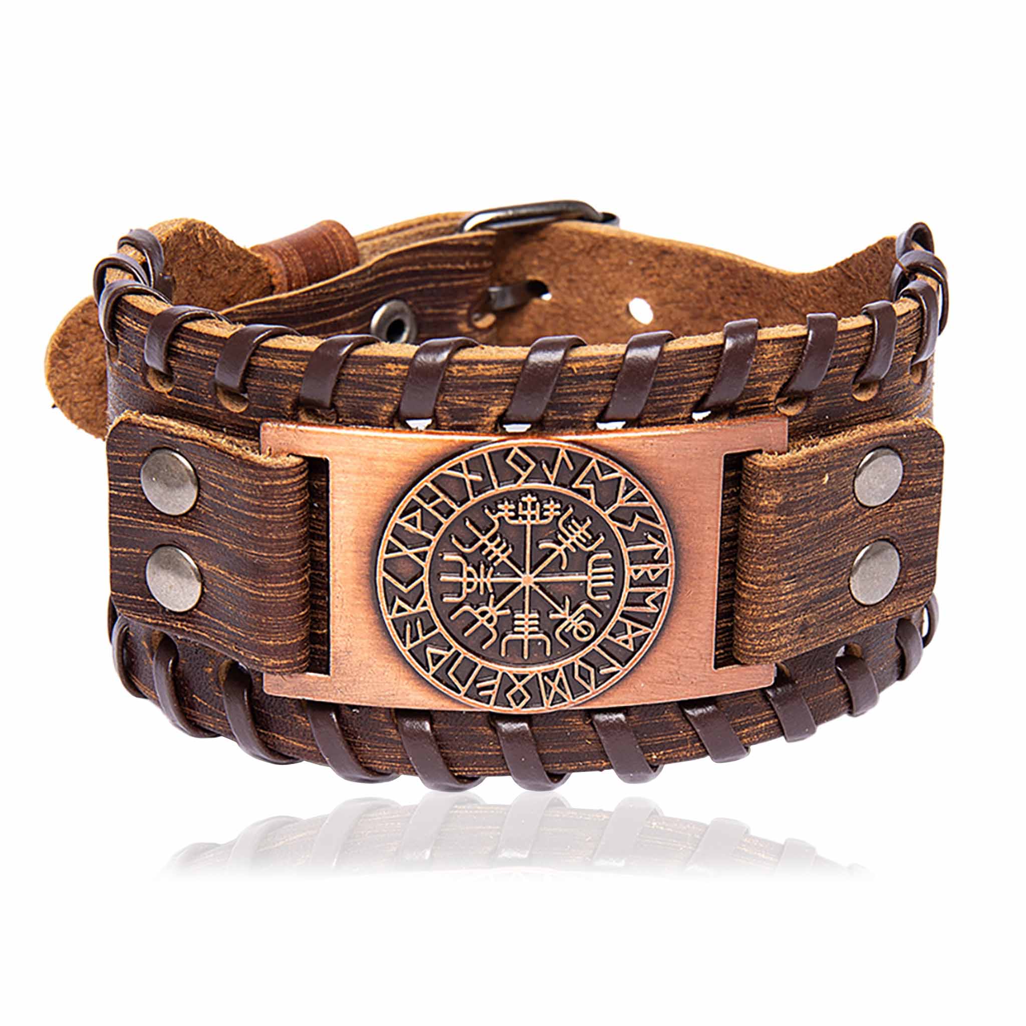 Vikingarmband Vegvisir med platta i koppar