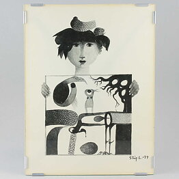スティグ・リンドベリ 280作品限定！「絵画を持つ少女（Girl with Painting）」リソグラフィー 1977年