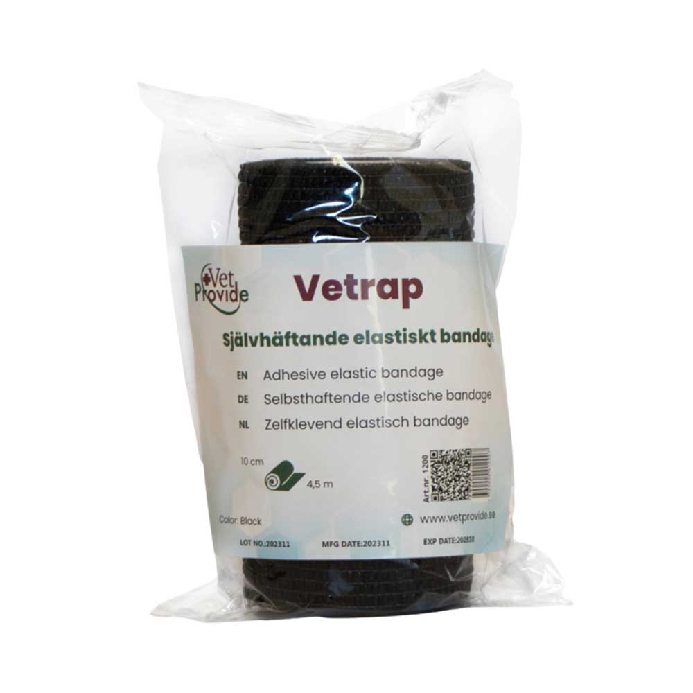 Zwart Vetrap elastisch zelfklevend verband 10cm x 4,5m van VetProvide.