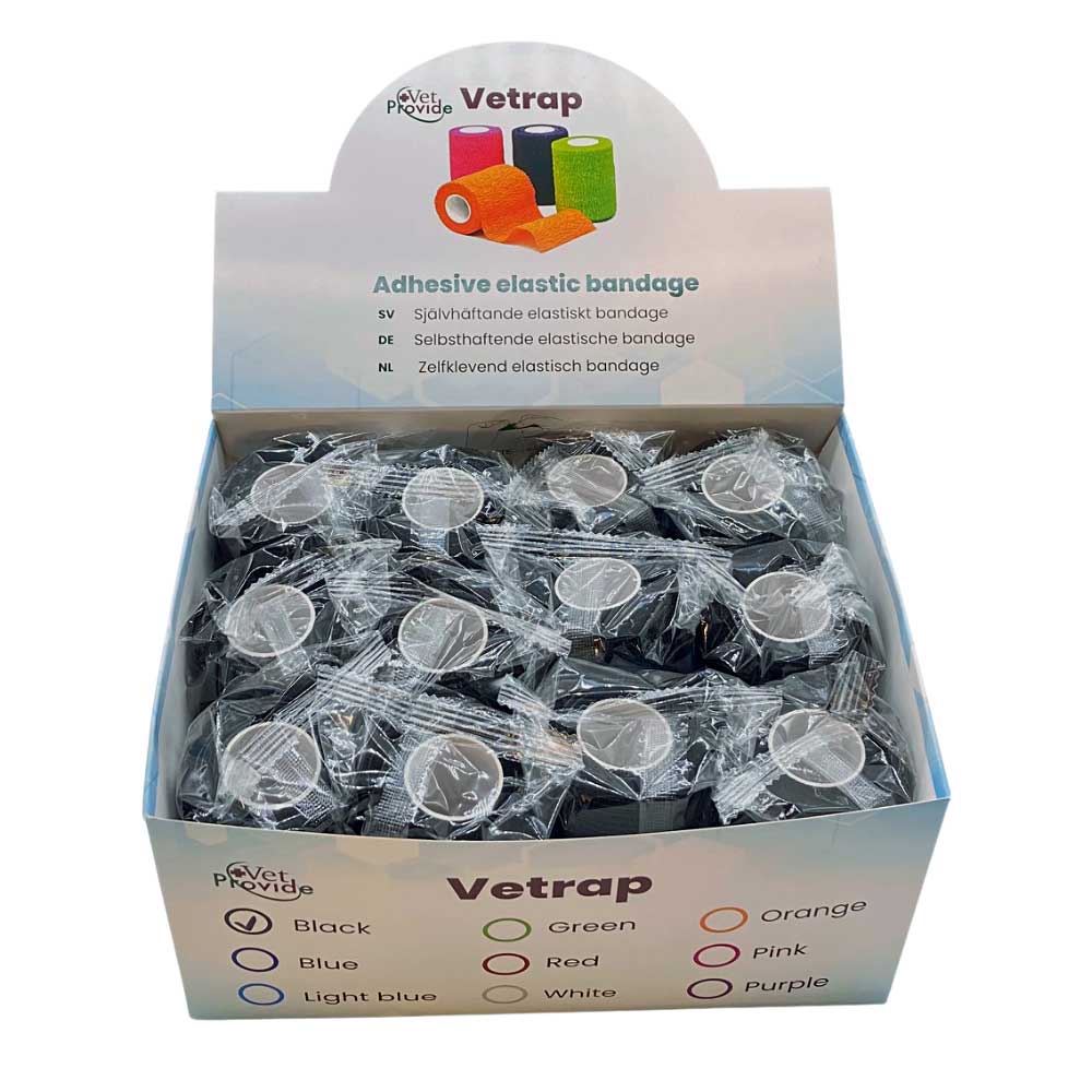 VetProvide Vetrap zelfklevend elastisch verband grootverpakking met zwarte rollen.