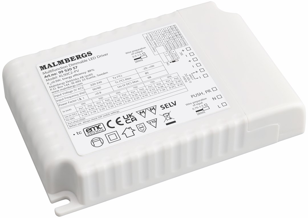MALMBERGS MD Multidriver 2x25W 350-900mA Push/1-10V dim